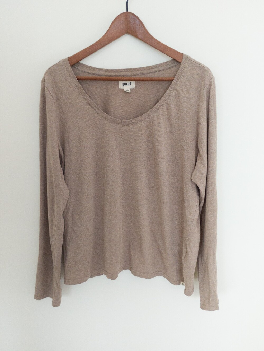 Pact Softspun Organic Cotton Long Sleeve Scoop Neck Tee Tan Heathered XL